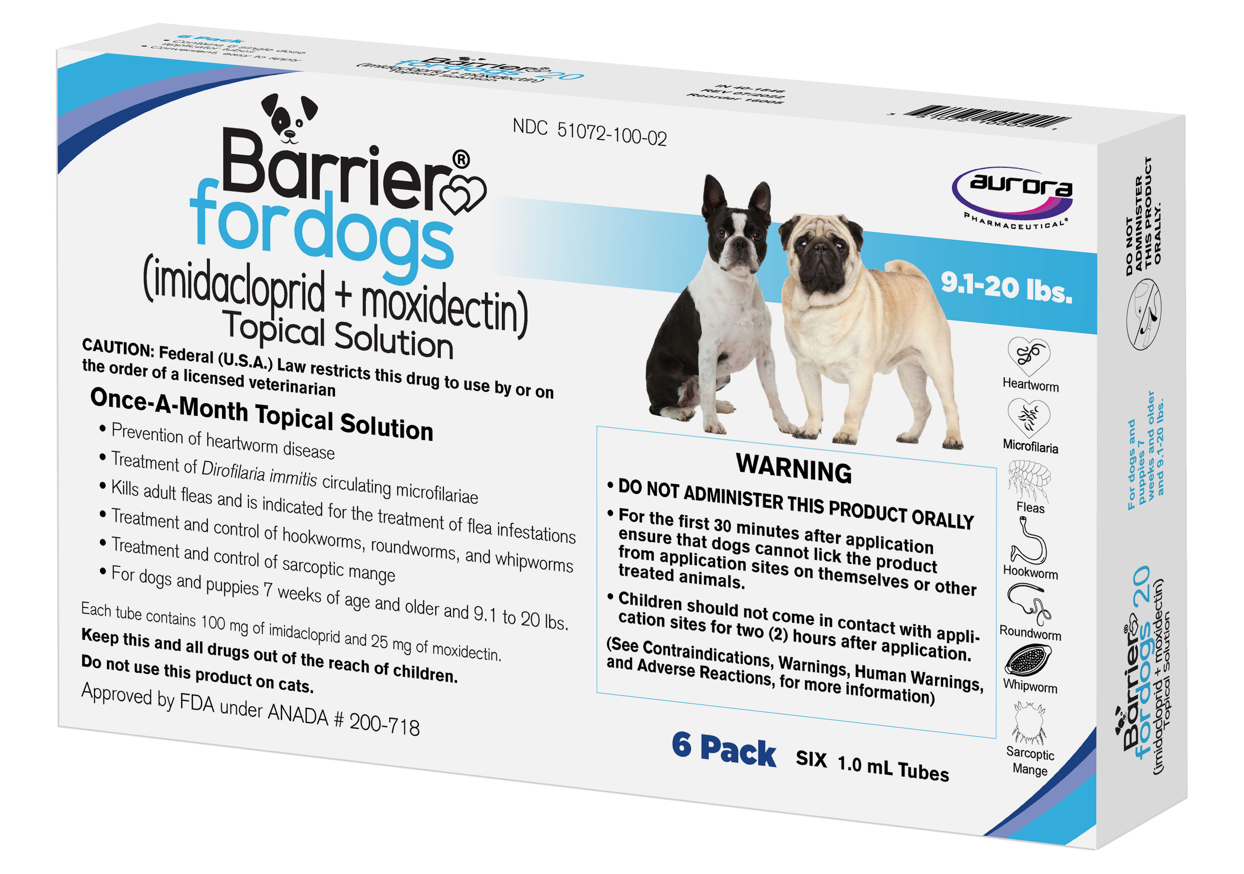 BARRIER FOR DOGS 9.1-20LBS SMALL 6 PACK GEN ADVANTAGE MULTI