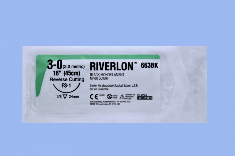 RIVERLON VET, BLACK NYLON, 3-0, 18", FS-1